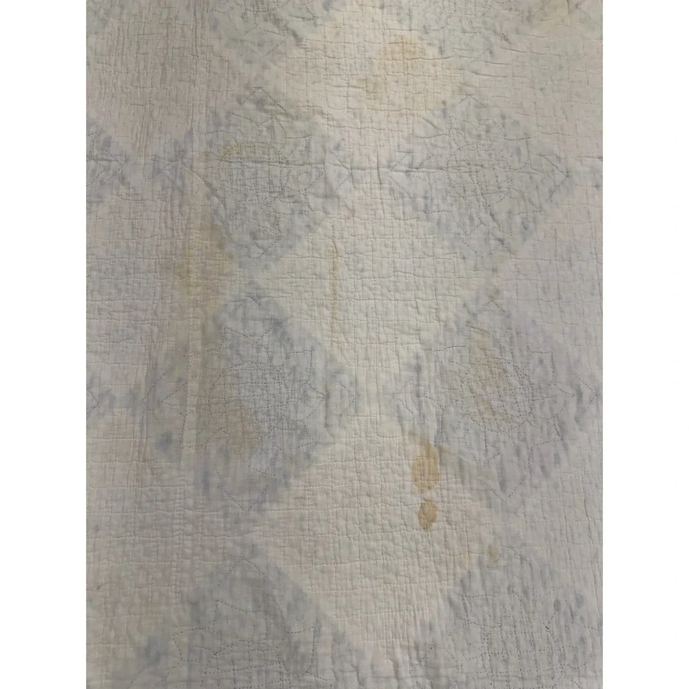 Vintage 48 State Embroidered Quilt 1930s Blue White Hand Quilted Scalloped Edge